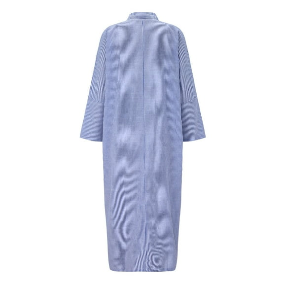 Aayomet Spring Dress Women Stripe Cotton And Linen Shirt Dress Casual Loose Maxi Dresses,Blue XL