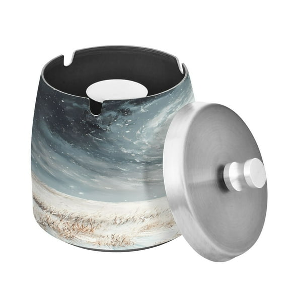 Outdoor Ashtray with Lid for Cigarette Stainless Steel Smokeless Ash Tray for Patio Home Table Decor Swirl Of Snow in Sky