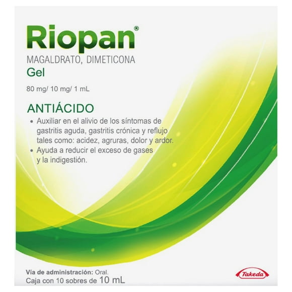 Antiácido Riopan Magaldrato 80 mg / Dimeticona 10 mg 10 sobres de 10 ml en gel