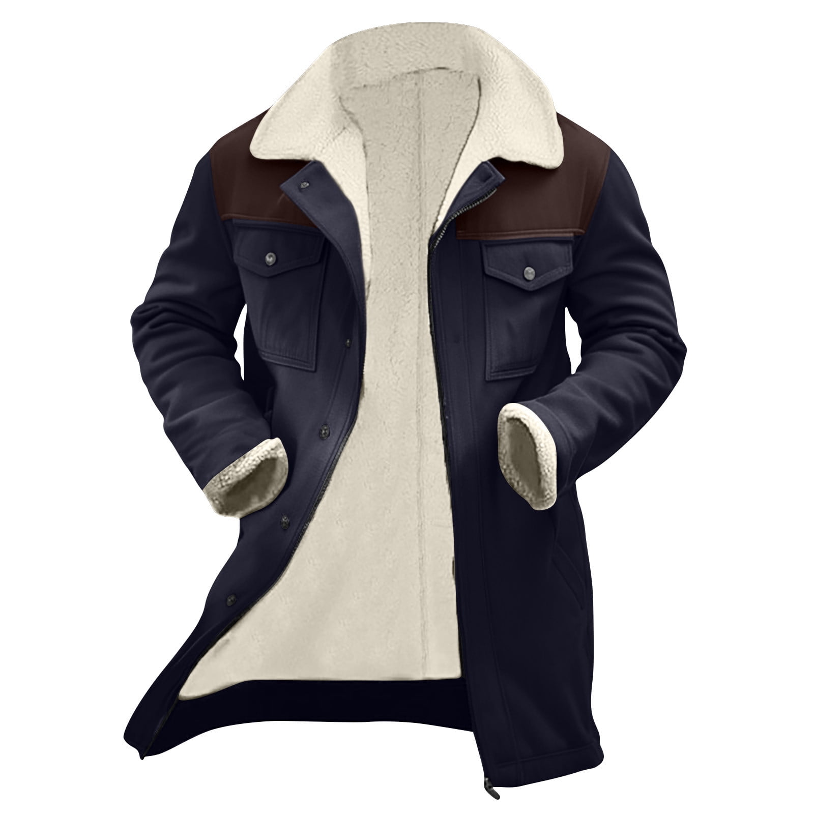 Miluxas Mens Faux Leather Jacket Cozy Sherpa Fleece Lined Bomber Jackets Winter Coat Suede Faux Fur Trench Coat