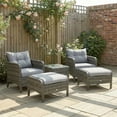thumbnail image 2 of Outsunny 5 Pieces Wicker Patio Furniture Sofa Set Thick Padded Cushions, Outdoor PE Rattan Conversation Coffee Set with Armchairs, Footstools and Glass Top Table, Light Grey, 2 of 10