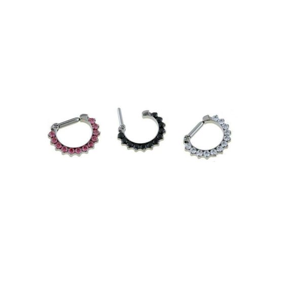 Nose Septum Clicker Ring 3pc Jeweled CZ Piercing Body Jewelry 14G 8MM