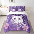 thumbnail image 3 of Homewish Cute Kitten Animal Bedding Comforter Set 7 Pieces for Teen, Cartoon Garden Cat Full Bedding Set, Dreamy Purple Flower Reversible Fitted Sheet Flat Sheet, Luxury Bedroom Decor, 3 of 8
