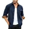 thumbnail image 1 of Blusa y camisa de manga larga con cuello vuelto para hombre, informal, lisa, con botones y bolsillo, de poliéster, 1 of 4