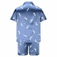 thumbnail image 3 of Men's Satin Pajamas Set Short Sleeve Button Down Lapel Shirt and Shorts Casual Fashion Print Loungewear, 3 of 4