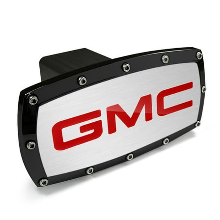GMC Red Logo Billet Tow Hitch Cover (Black Trim on Chrome)