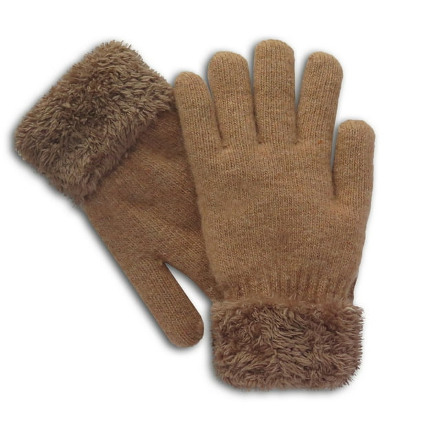 Ladies brown on sale knitted gloves