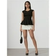 thumbnail image 5 of OYOANGLE Women's Contrast Sheer Mesh Cap Sleeve Blouse Flared Ruffle Hem Tops Black S, 5 of 6