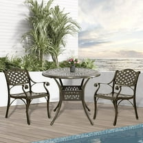 W WARMHOL 3-Piece Cast Aluminum Outdoor Patio Dining Set with Chairs and Round Table