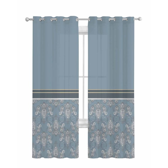 Boho Blue Flower Sheer Curtains 63 Inch Length 2 Panels Set for Living Room/Bedroom, Abstract Bohemia Pesley Floral Kitchen Curtains Grommet Semi-Sheer Curtains Drapes Window Treatments 42"x63"x2