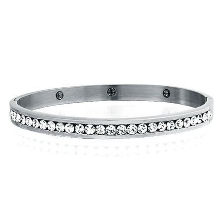 Channel Set Bracelet - Channel Set White Cubic Zirconia CZ Stackable Bangle Bracelet For Women Prom Weddings Silver Tone Stainless Steel