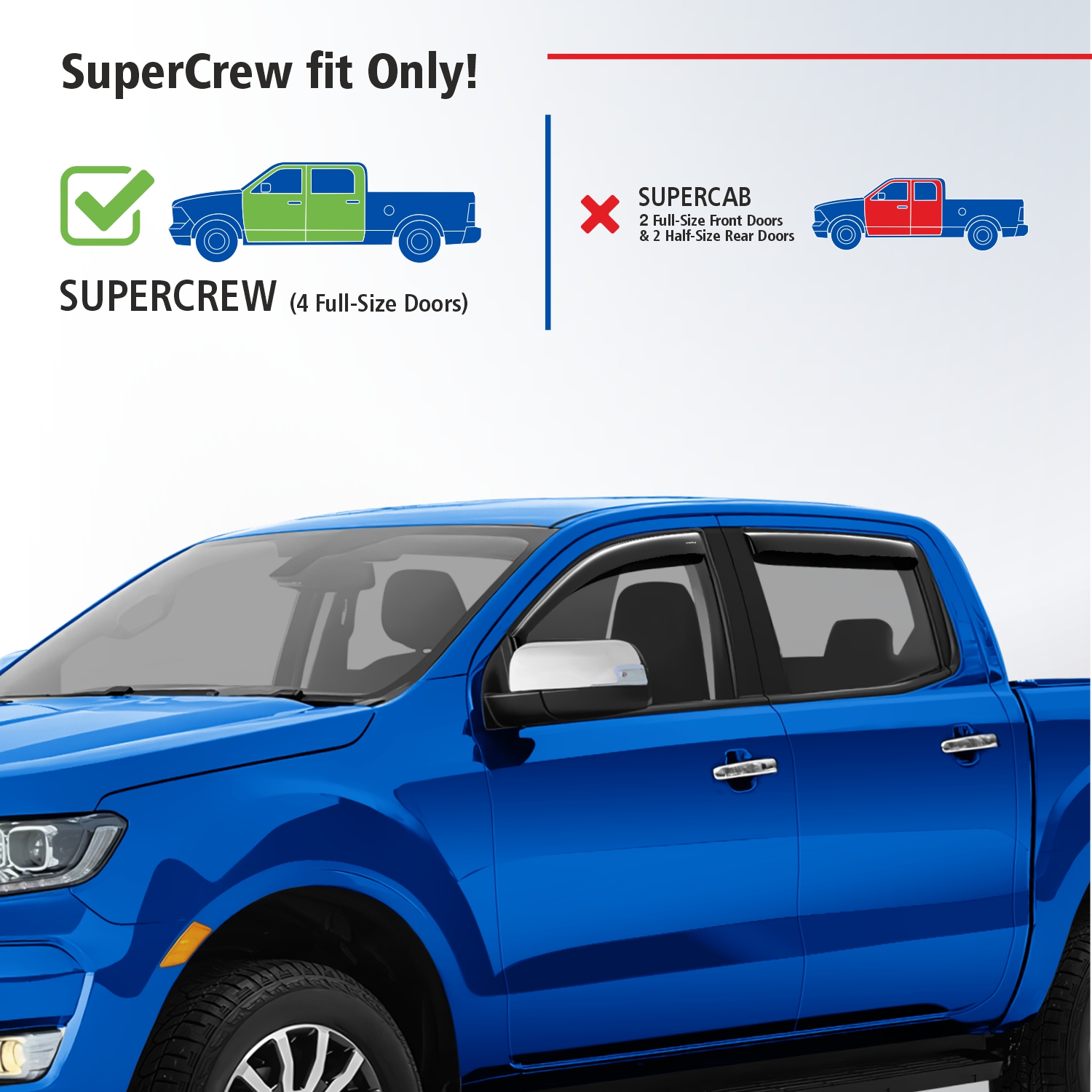 Goodyear Shatterproof in-Channel Window Deflectors for Ford Ranger 2019-2023 SuperCrew, Rain Guards, Window Visors for Cars, Vent Deflector, Car Accessories, 4 pcs - GY003449LP