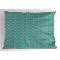 thumbnail image 2 of Ambesonne Flamingo Pillow Sham, Birds Exotic Foliage, 26" X 20", Turquoise and Coral, 2 of 2