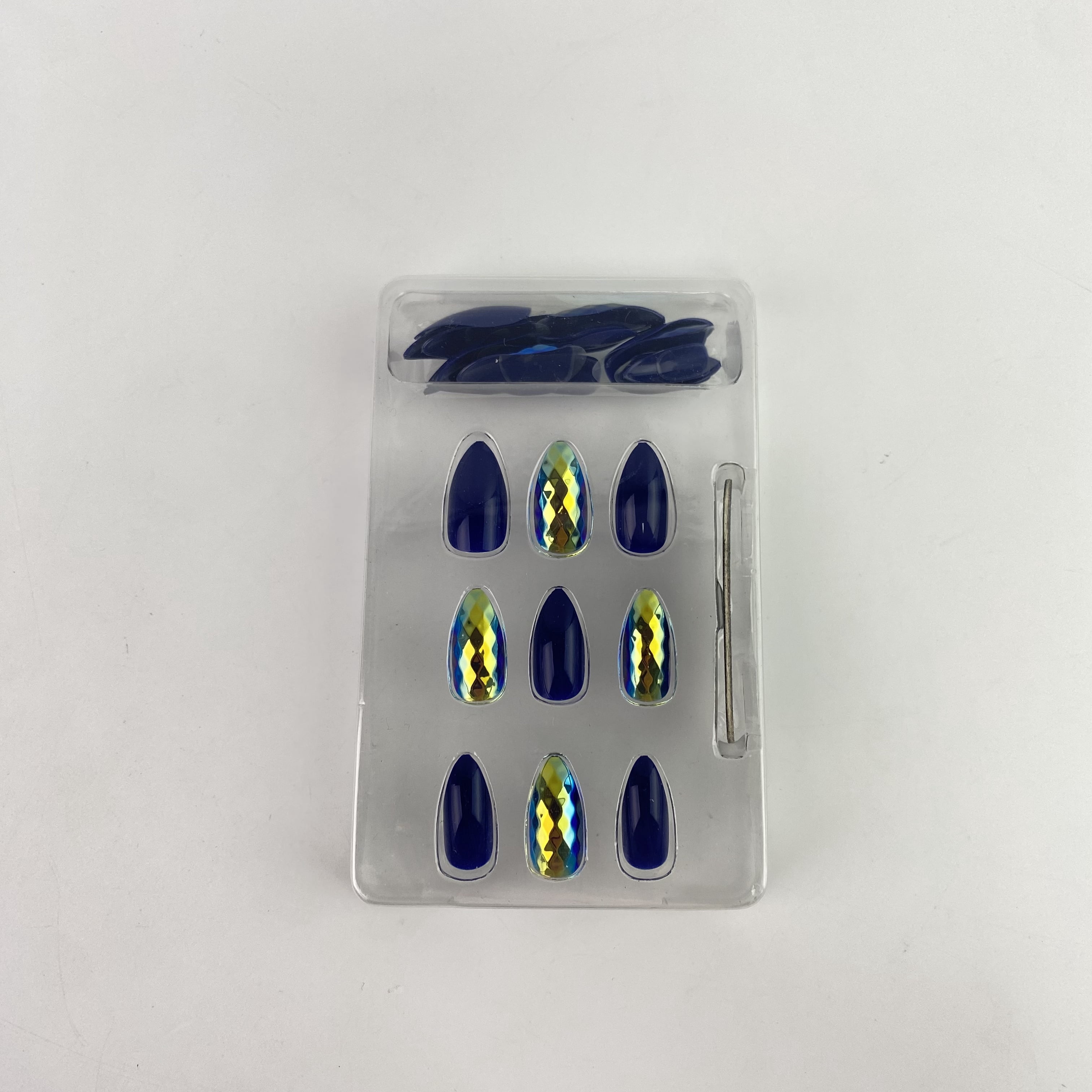 ezyjhz False nails,Blue Press on Nails Short Square Square Fake Nails Acrylic Solid Color Dark Blue False Nails Kits for Women Stick Glue on Nails 20 Pcs