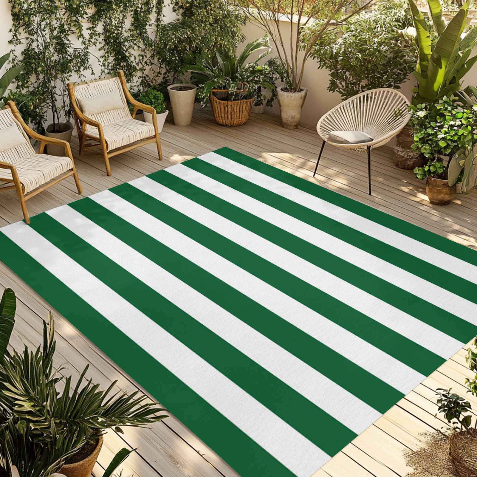 Outdoor Rug 4x6 ft Green White Striped Waterproof Outdoor Patio Rug Mat Non Slip Outside Area Rugs Carpet for RV,Camping,Porch,Deck,Pool,Balconybackyard,Minimalist Christmas
