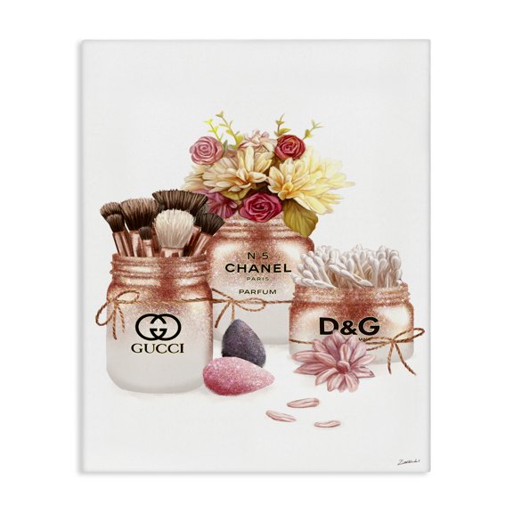 Stupell Industries Eclectic Fashion Cosmetic Jars and Floral Bouquet Canvas Art, 16 x 20, by Ziwei Li