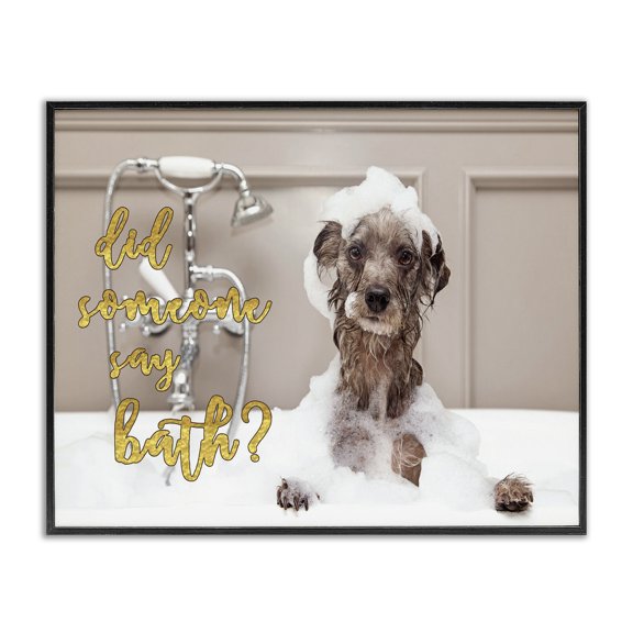 Stupell Industries Eclectic Did Someone Say Bath? Bubble Bath Dog Black Framed Giclee Art, 30 x 24, by Daphne Polselli