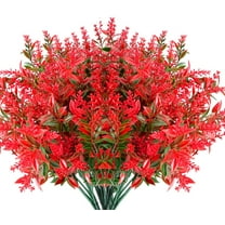 Sinhoon 8 Bundles Artificial Lavender Flowers Outdoor UV Resistant Fake Flowers No Fade Faux Plastic Plants Garden Porch Window Box Decorating (Red)