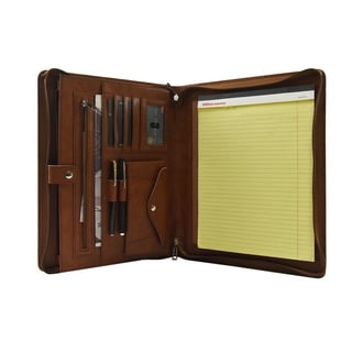 Leather Portfolio Organizer for Men & Women, Leather Portfolio Folder with  Handle for ipad/MacBook (Up to 13.3), with Notepad, Phone Pocket and Card  Slot, Brown 