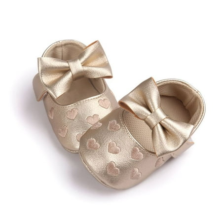 

Baby Girls Love Heart Embroidery PU Leather Mary Jane Walking Shoes Princess Wedding Flats Dress Crib Shoe