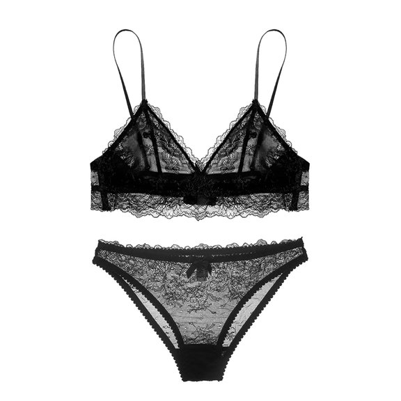 Varsbaby Wireless Lace Bra Sexy See Through Panties Underwear Lingerie Set for Women