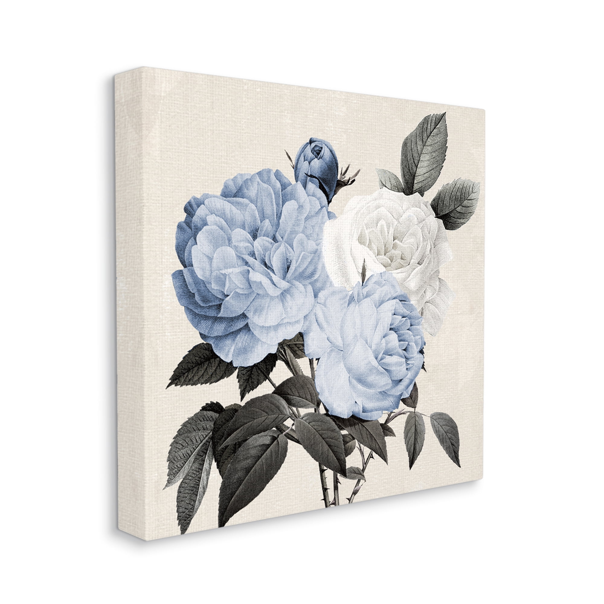 Stupell Industries Antique Blue Rose Blooms Botanical & Floral Painting Gallery Wrapped Canvas Art Print Wall Art, 17 x 17
