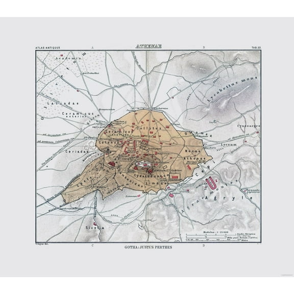Historic Map - Athens Greece - Perthes 1896 - 26.01 x 23 - Vintage Wall Art