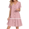 thumbnail image 3 of Admvng Women's Lace Trim Button-Down Mini Dress V-Neck Short Sleeve Casual Tunic with Pocket, 3 of 8