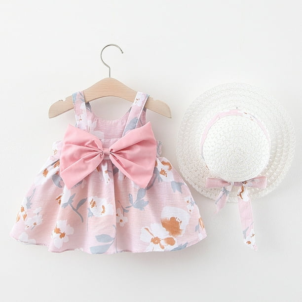 Vestido de verano para niña, vestido de princesa, vestido de princesa con lazo grande en el pecho de 12 a 34 años y sombrero