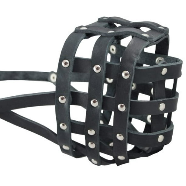 Real Leather Dog Basket Muzzle 113 Black (Circumference 16", Snout