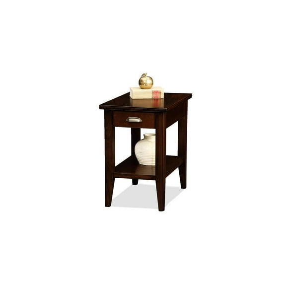 HomeStock Naturally Nice Side Table Made with Chocolate Cherry Finish, Solid Hardwood, Narrow One Drawer with Shelf, 16" L x 24" W x 24" H