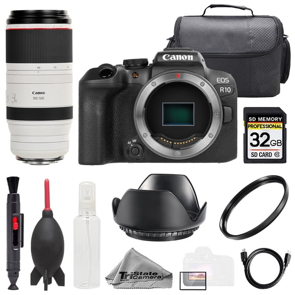 Canon EOS R10 Camera   RF 100-500mm f/4.5-7.1 L IS USM Lens  32GB   Bag  UV Filter- Basic Kit (International Version)