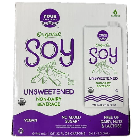 Your Good Foods Organic Unsweetened Soy Beverage, 32 Fluid Ounce (Pack of 6)