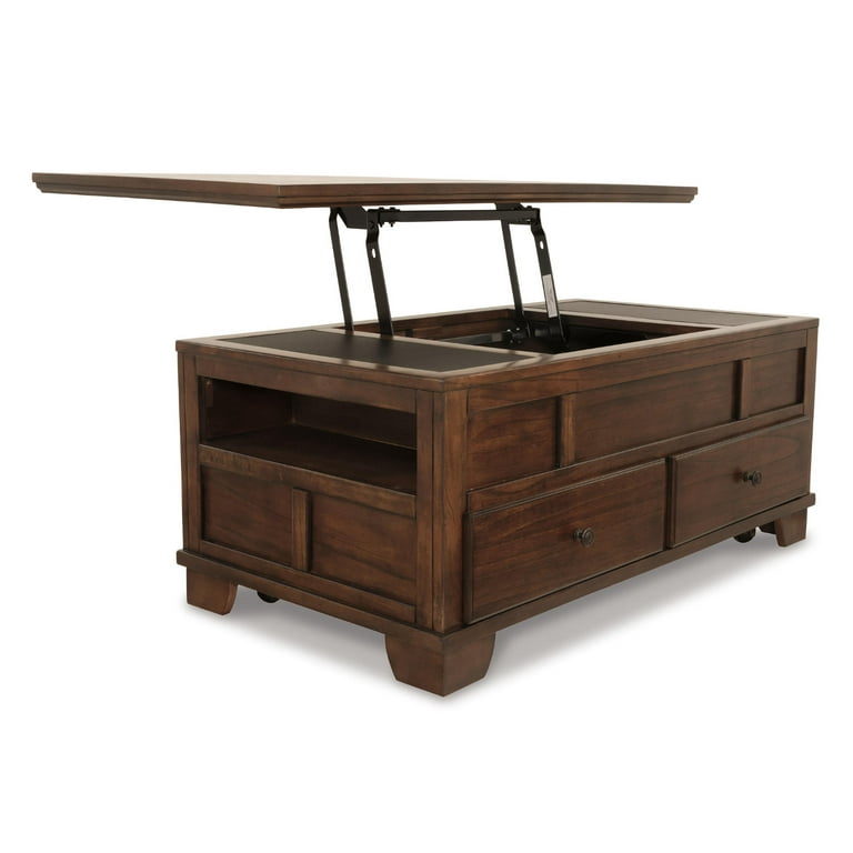 Signature Design by Ashley Gately 2 Drawer Coffee Table with Lift Top Medium Brown Walmart