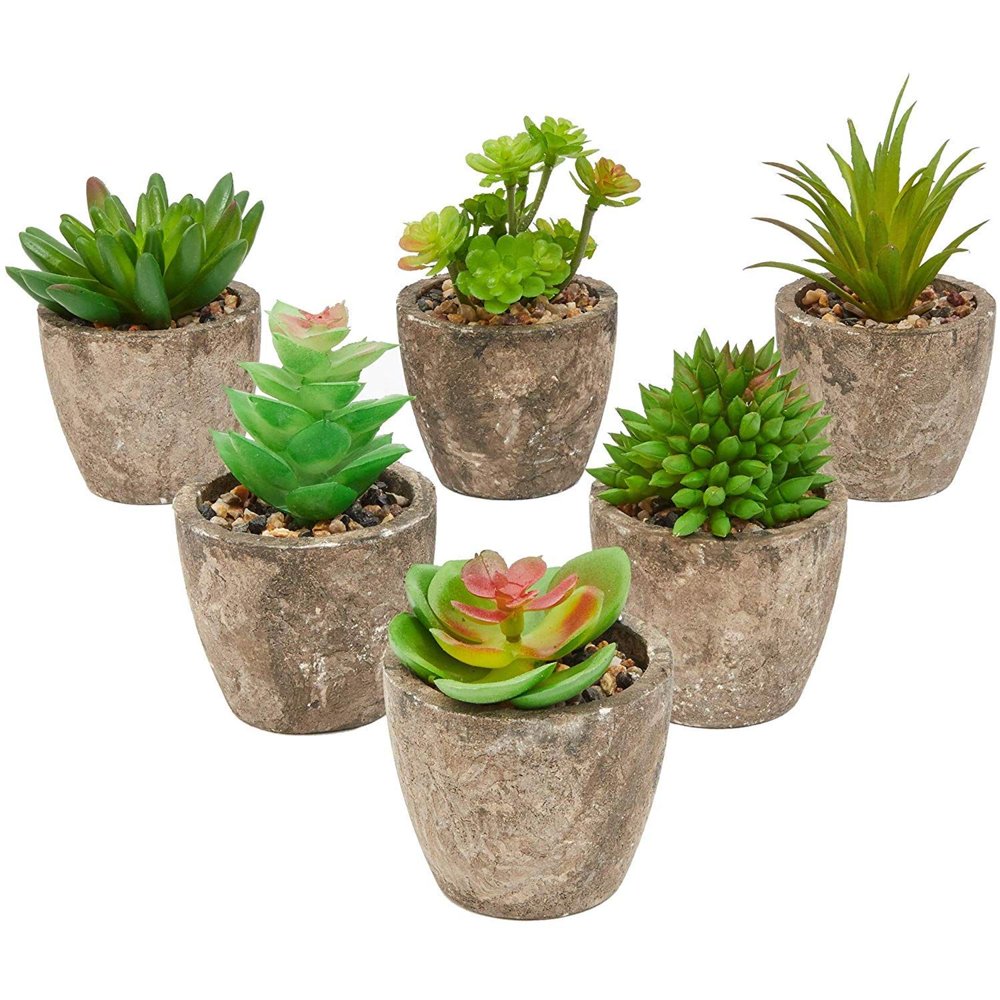 6 Pack Artificial Succulents, 2.7 to 4 inches Green and Red Cactus