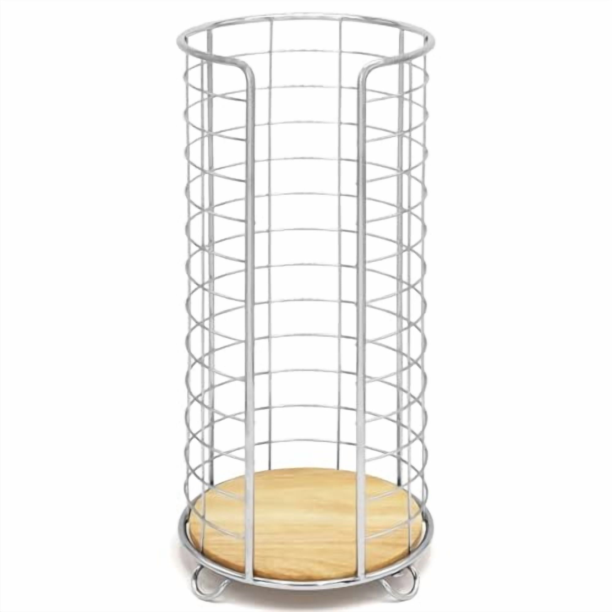 , Stylish Toilet Paper Holder with Bamboo Base, Freestanding Bathroom Tissue Organizer, Minimalistic Storage Solution, Modern Trending Design [Holds Large Rolls], Chrome…