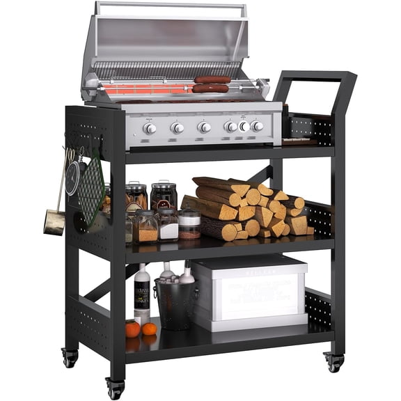 ANHXN Outdoor Grill Cart with Wheels, Heavy Duty Metal Rolling Grill Table for Outside Cooking