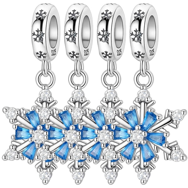 Dije invernal plata ley XmasSnowflake02 4Pzas Plata S925 Chapa Colgante Gira Copo de Nieve Plata/Azul Caja Negra 4x4cm.