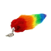 Faux Fur RAINBOW Fox Tail 10" Key Chain with Clip rainbow