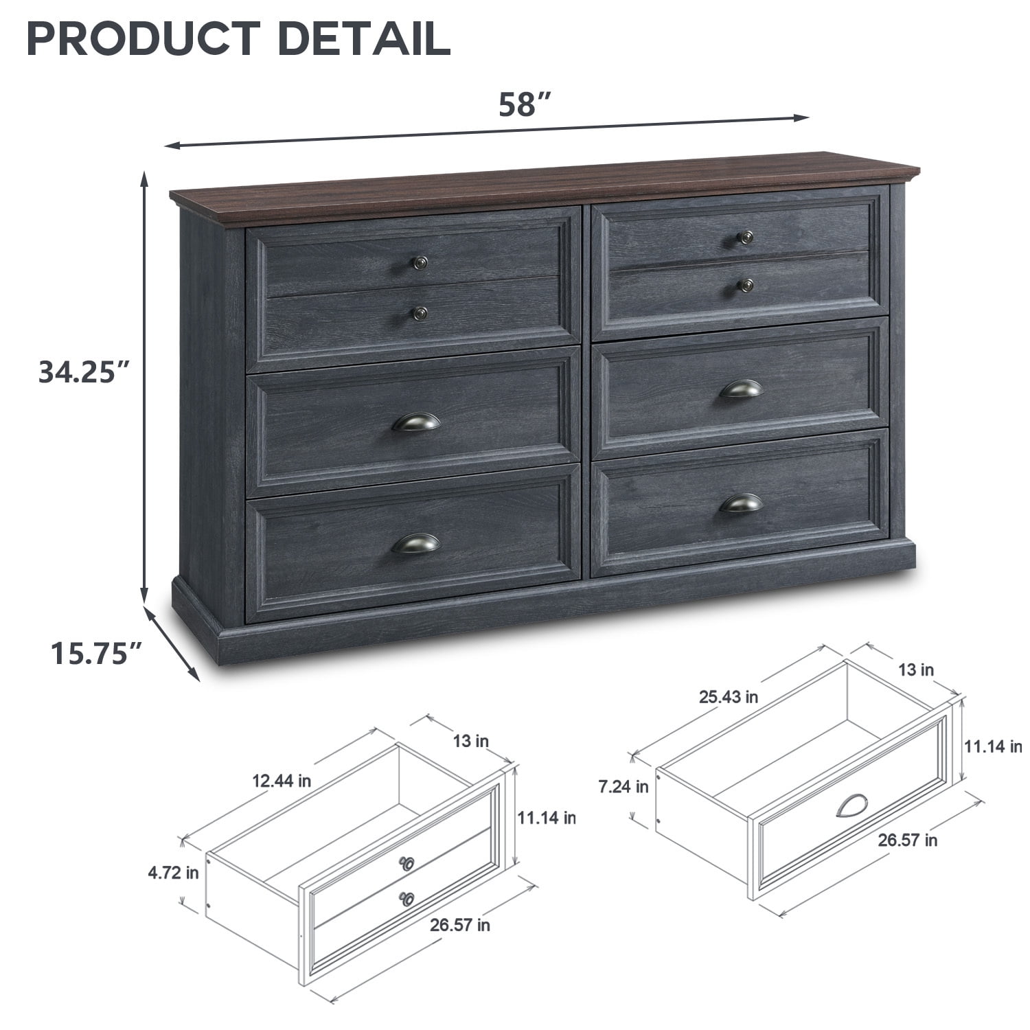 IFGET Dresser for Bedroom with 6 Drawers Tall & Large, Farmhouse Wood Dresser & Chests of Drawers