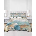 thumbnail image 2 of Twin XL Quilt Bedding Set, Teal Brown Beach Coastal Reversible Summer Quilt 3 Pieces, Summer Nautical Coral Shell Botanical Vintage Lightweight Bedspreads Coverlets with 2 Pillow Shams, 2 of 5