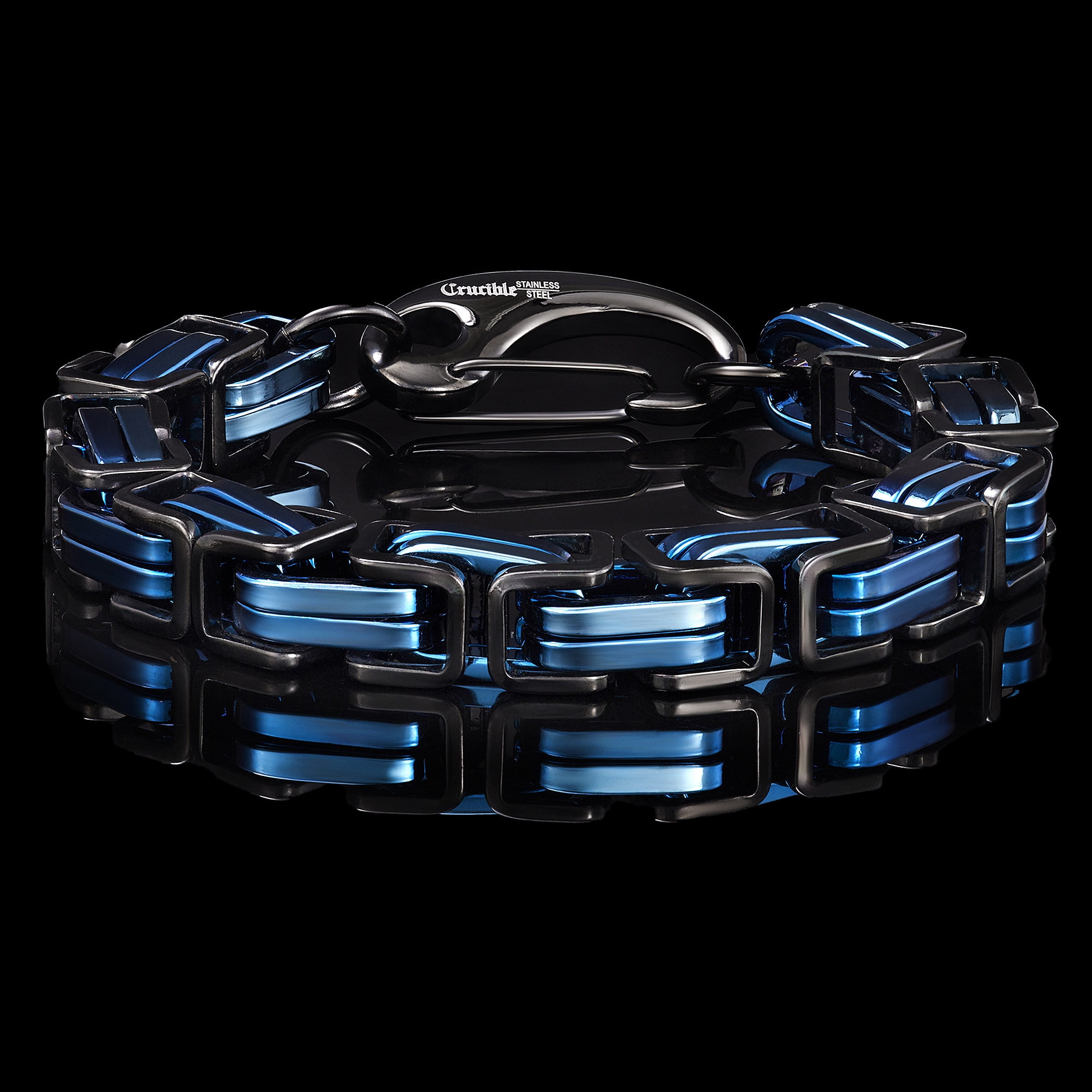 Crucible Jewelry Men's Black and Blue Plated Stainless Steel Byzantine Chain Bracelet (11mm) - 10"
