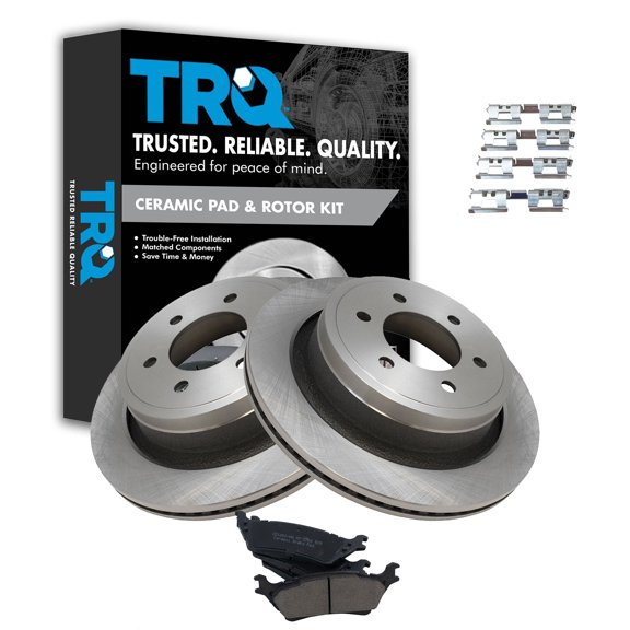 TRQ Rear Brake Pad & Rotor Kit Brake Pads Brake Rotor Ceramic Fits Select 2012-2018 Ford F-150