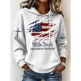 thumbnail image 2 of Women's We The People 250 Years of Freedom Hoodie,American Flag Cross Waffle Patriotic Hooded Sweatshirt with Pocket, 2 of 5