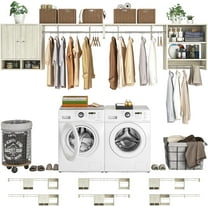 Homieasy Wall-Mounted Laundry Shelving System - 118" Heavy-Duty Over Washer/Dryer Organizer with 3 Adjustable Hanger Rods, Space-Saving Drying Rack & Storage Shelves,White Oak