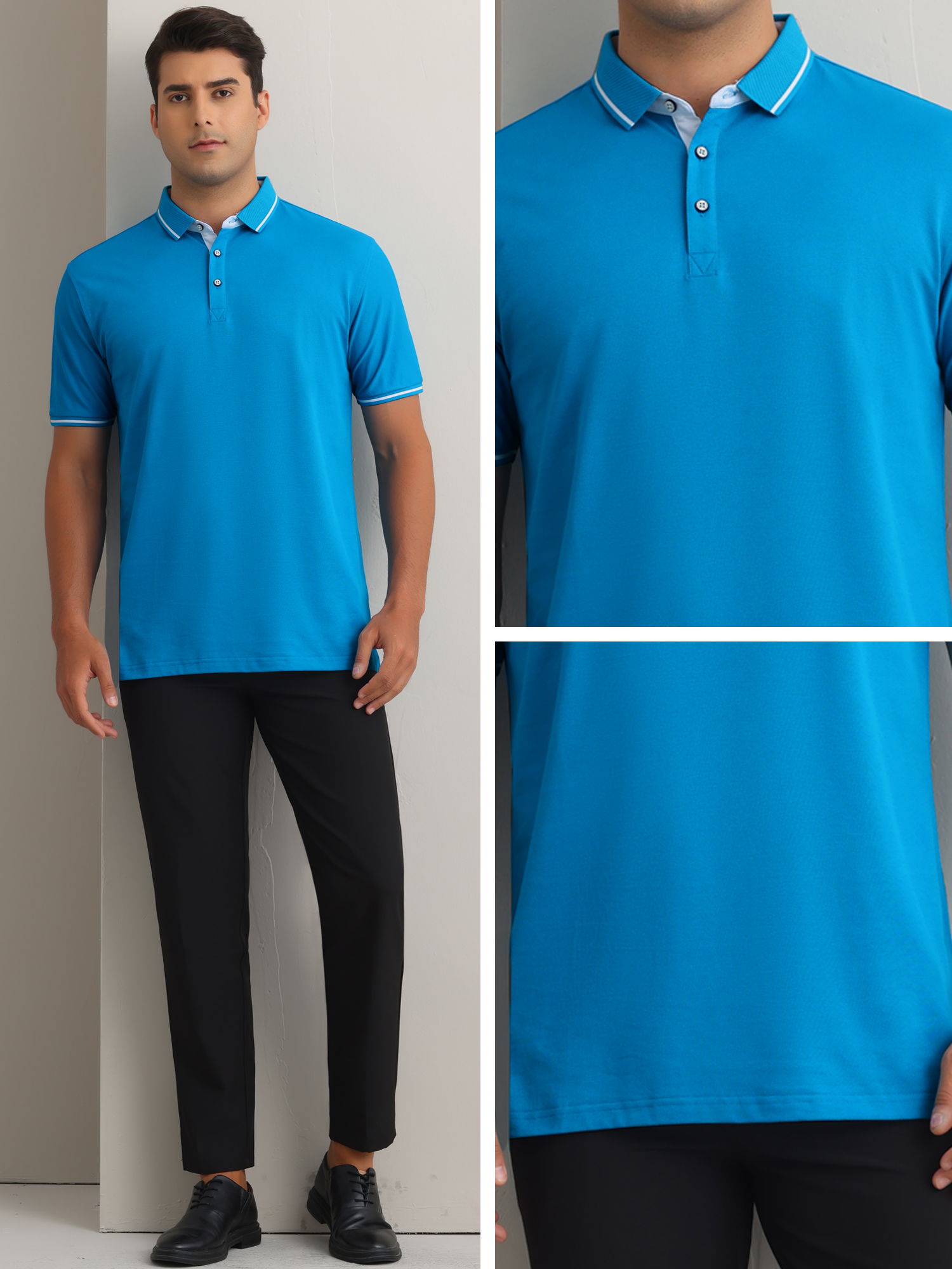 DARING DIVA Men's Polo Short Sleeves Classic Fit Business Summer Golf Shirt M Blue