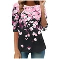 thumbnail image 4 of CYMMPU 3/4 Sleeve Blouses for Women Dressy Casual Loose Fit Spring Tops Flower Printed Fall Trendy Shirts Crew Neck Tunic Tops Lightweight Basic Tees Black S, 4 of 7