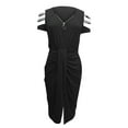 thumbnail image 4 of Summer Svings Clearance 2024! TAGOLD Womens Summer Dresses,Women's Solid Color V Neck Off The Shoulder Short Sleeve Slit Dress, 4 of 4
