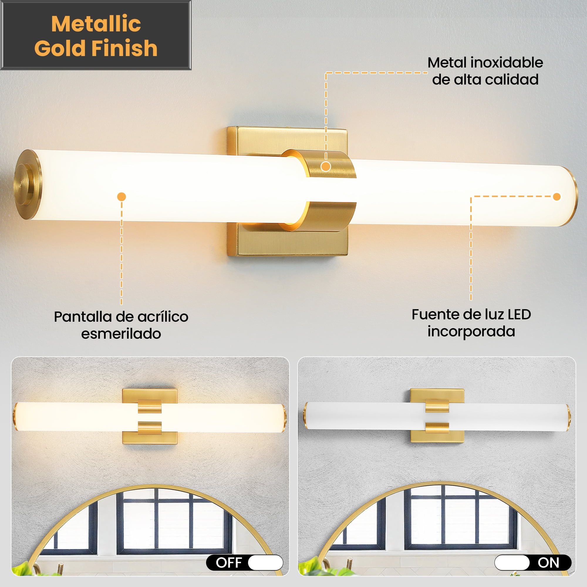 KAISITE Modern 1-Light Dimmable LED Bathroom Vanity Light, Waterproof Lamps for Bathroom, Acrylic Lampshade
