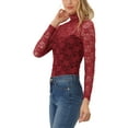 thumbnail image 5 of INSPIRE CHIC Valentine's Day Women's See Through Long Sleeve Turtleneck Sheer Floral Lace Blouse Top XL Burgundy, 5 of 8